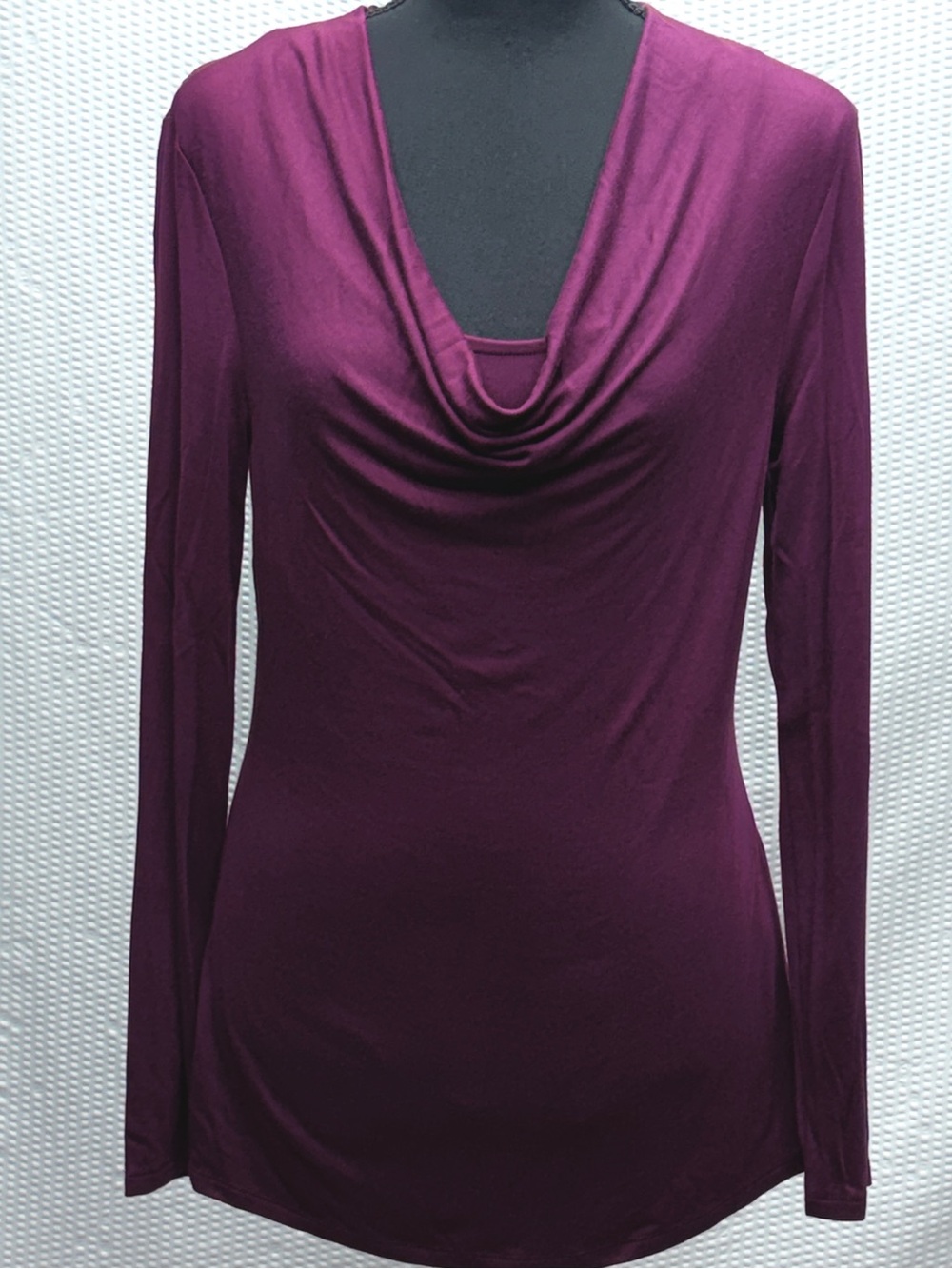 White House Black Market Cowl Neck Blouse Women’s Sz S Plum Stretch EUC